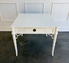 Load image into Gallery viewer, The Dunehaven Bamboo Game Table creates an inviting spot for cards, Mahjong, or an intimate conversation, with a square top that brings everyone within easy reach. Bamboo-inspired trim, turned legs, and curved stretcher details give it the collected character of a timeless favorite. Good Bones Furniture
