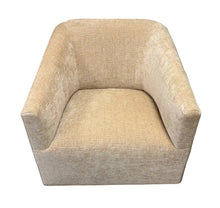 Load image into Gallery viewer, The Coco Swivel Chair by Fairfield Chair pairs a sculptural silhouette with soft color and inviting texture. Upholstered in Dustyrose chenille, its 100% polyester fabric has a plush, dimensional surface and a muted rose tone that adds warmth without overpowering the room. The curved back flows seamlessly into gently sloped arms, creating a comfortable wraparound shape that looks beautiful from every angle. Showroom sample at Good Bones Furniture
