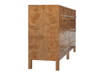 Load image into Gallery viewer, The Fremont Dresser is a bold, architectural storage piece that showcases the natural drama of burled ash. Its clean, rectilinear form allows the intricate grain pattern to take center stage, creating a rich, organic texture across the entire façade. Good Bones Furniture
