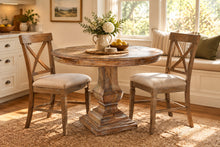 Load image into Gallery viewer, Bring the essence of the Italian countryside into your home with the Pastry Table with Tuscan Style Base. This beautifully designed piece features a solid mango wood construction that’s built to last, paired with a classic Tuscan-inspired pedestal base. The Beachwood finish brings out the natural beauty of the wood, with light, warm tones that add a touch of elegance to any setting. Good Bones Furniture
