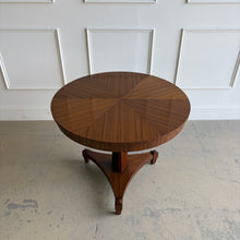 Load image into Gallery viewer, Crafted from mahogany solids with quarter-sliced African mahogany veneer, the top showcases a dramatic sunburst pattern with book-matched wedges for a tailored, furniture-maker finish.
