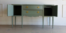 Load image into Gallery viewer, Vintage Hepplewhite Style Bowfront Sideboard in Evergreen Fog
