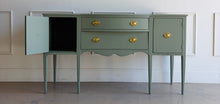 Load image into Gallery viewer, Vintage Hepplewhite Style Bowfront Sideboard in Evergreen Fog
