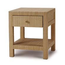 Load image into Gallery viewer, The Kagu 1 Drawer Nightstand brings texture, warmth, and clean-lined simplicity to a bedroom or guest space. Wrapped entirely in natural rattan, it has an easy, relaxed look that still feels tailored and polished. Good Bones Furniture
