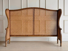 Load image into Gallery viewer, The Kingstone Cane Headboard brings the perfect blend of natural beauty and refined elegance to your bedroom. Constructed with a solid mango wood frame and detailed with stunning cane along the back and sides, this headboard exudes craftsmanship and style. Its clean lines and rich textures make it an ideal choice for both modern and traditional interiors. Good Bones Furniture
