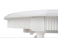 Load image into Gallery viewer, Close-up detail of sculpted apron on Kraton butterfly oval extension dining table, highlighting refined craftsmanship and solid mahogany construction
