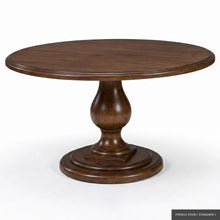 Load image into Gallery viewer, The 54 inch Lafayette Dining Table hits the sweet spot for round dining—generous enough to seat six comfortably, yet intimate enough to keep conversation effortless. Designed by Phillips Scott and crafted from hardwood solids and veneers, the table features a layered molded edge, sculptural turned pedestal, and substantial tiered base. Good Bones Furniture
