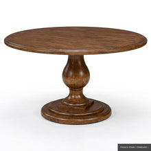Load image into Gallery viewer, The 60 inch Phillips Scott Lafayette Dining Table offers generous seating for six with added elbow room and ample space for serving pieces. Crafted from hardwood solids and veneers, the tabletop features a layered molded edge supported by a sculptural turned pedestal and substantial tiered base. Good Bones Furniture
