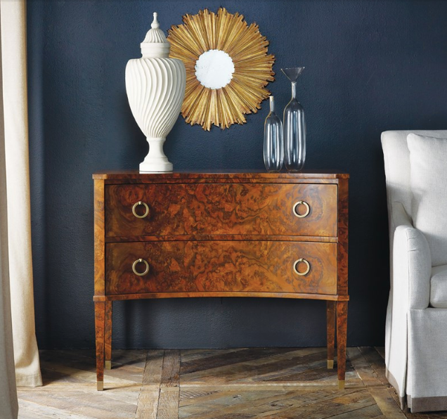 Two Drawer Concave Burl Commode