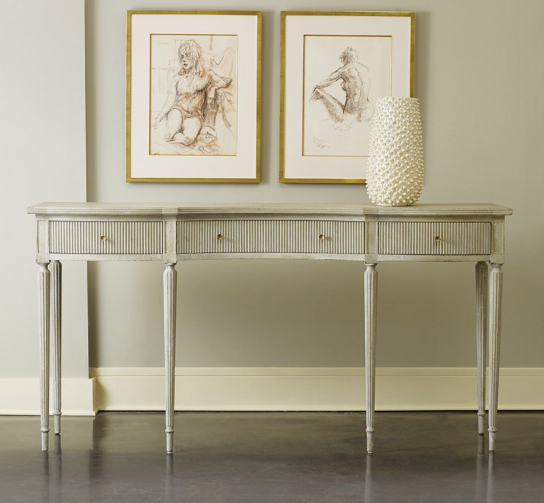 Ribbed Drawer Console-Antique Grey