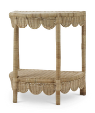 Load image into Gallery viewer, Scalloped Half Round Rattan Side Table
