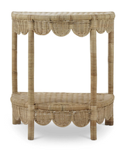 Load image into Gallery viewer, Scalloped Half Round Rattan Side Table

