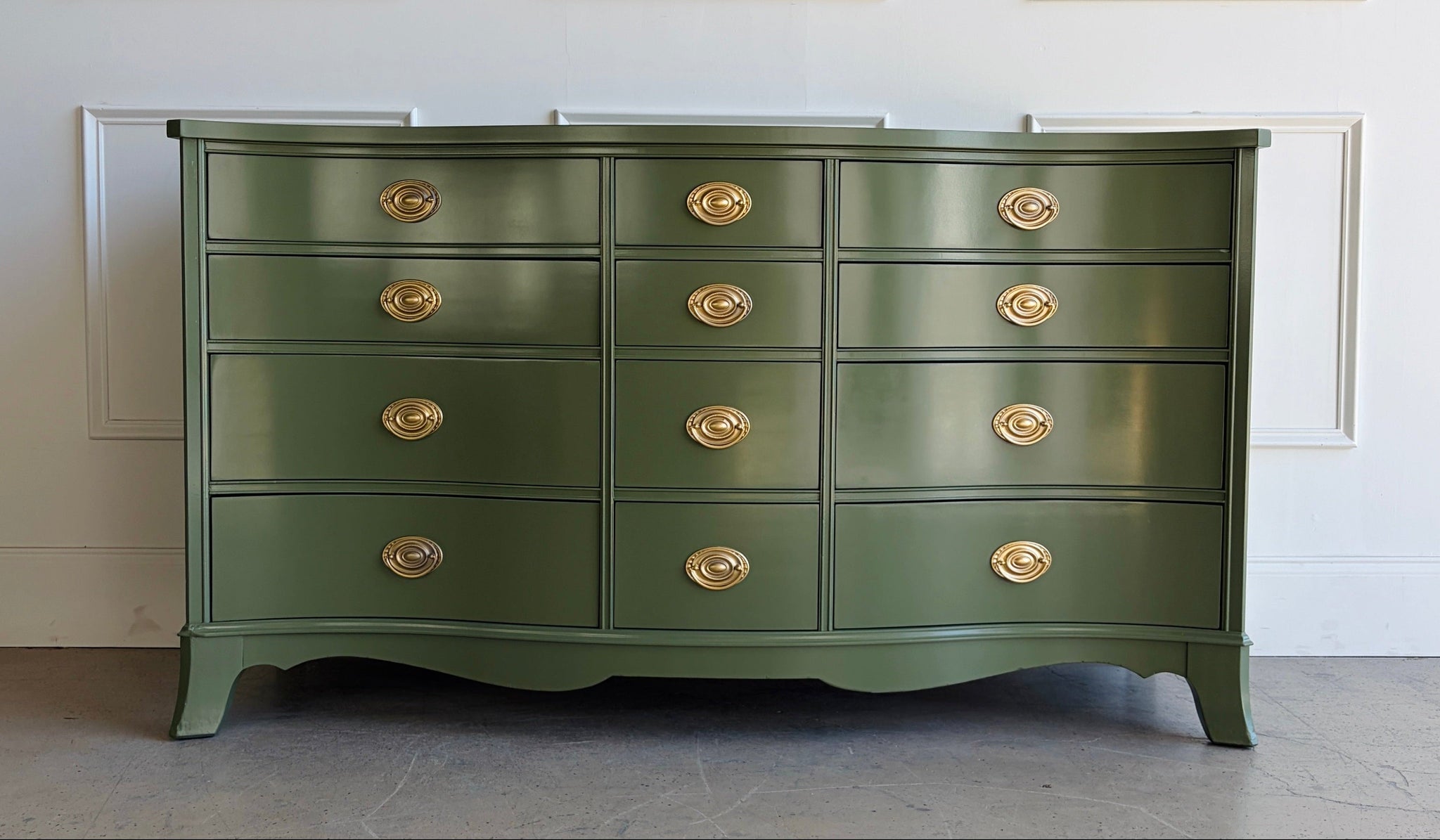 Vintage 12 Drawer Mahogany Serpentine Dresser