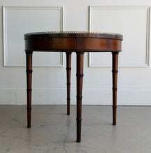 Load image into Gallery viewer, This vintage pair of end tables by Waldon Furniture brings classic scale, elegant detailing, and versatile function to a room. The round tops showcase a striking radial veneer pattern, framed by a delicate brass gallery that adds just the right amount of polish. Good Bones Furniture
