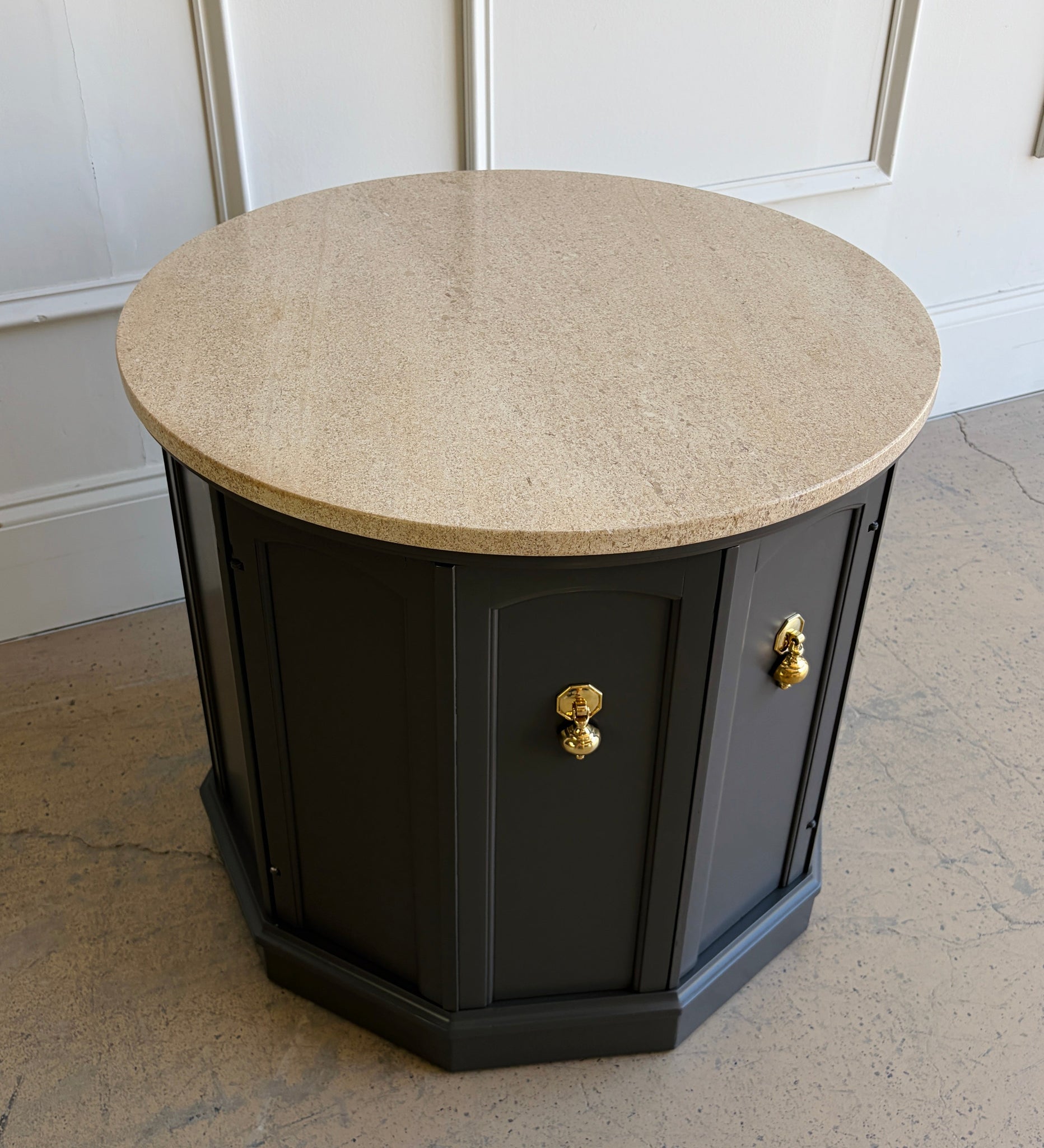 Vintage Travertine Top End Table / Cabinet – Good Bones Furniture