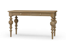 Load image into Gallery viewer, Front view of the Vivienne Desk in Fruitwood finish by Bramble, a mahogany writing desk with sculptural turned legs and two drawers, crafted in Indonesia and offered by Good Bones Furniture to customers across the United States.
