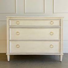 Load image into Gallery viewer, Avalaire 3 Drawer Chest in Marion White by Good Bones Furniture, a solid mahogany storage chest with framed drawers and refined modern proportions.
