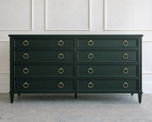 Load image into Gallery viewer, Avalaire 8 Drawer Dresser in Benjamin Moore Salamander by Good Bones Furniture, featuring solid mahogany construction, eight spacious soft-close drawers, and tapered legs
