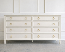 Load image into Gallery viewer, Avalaire 8 Drawer Dresser in White Dove by Good Bones Furniture, a timeless solid mahogany dresser with soft-close drawers and clean architectural lines.
