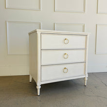 Load image into Gallery viewer, Boylan 3 Drawer Bedside Chest in Marion White by Good Bones Furniture, a solid mahogany bedside chest with framed drawer fronts and timeless design details
