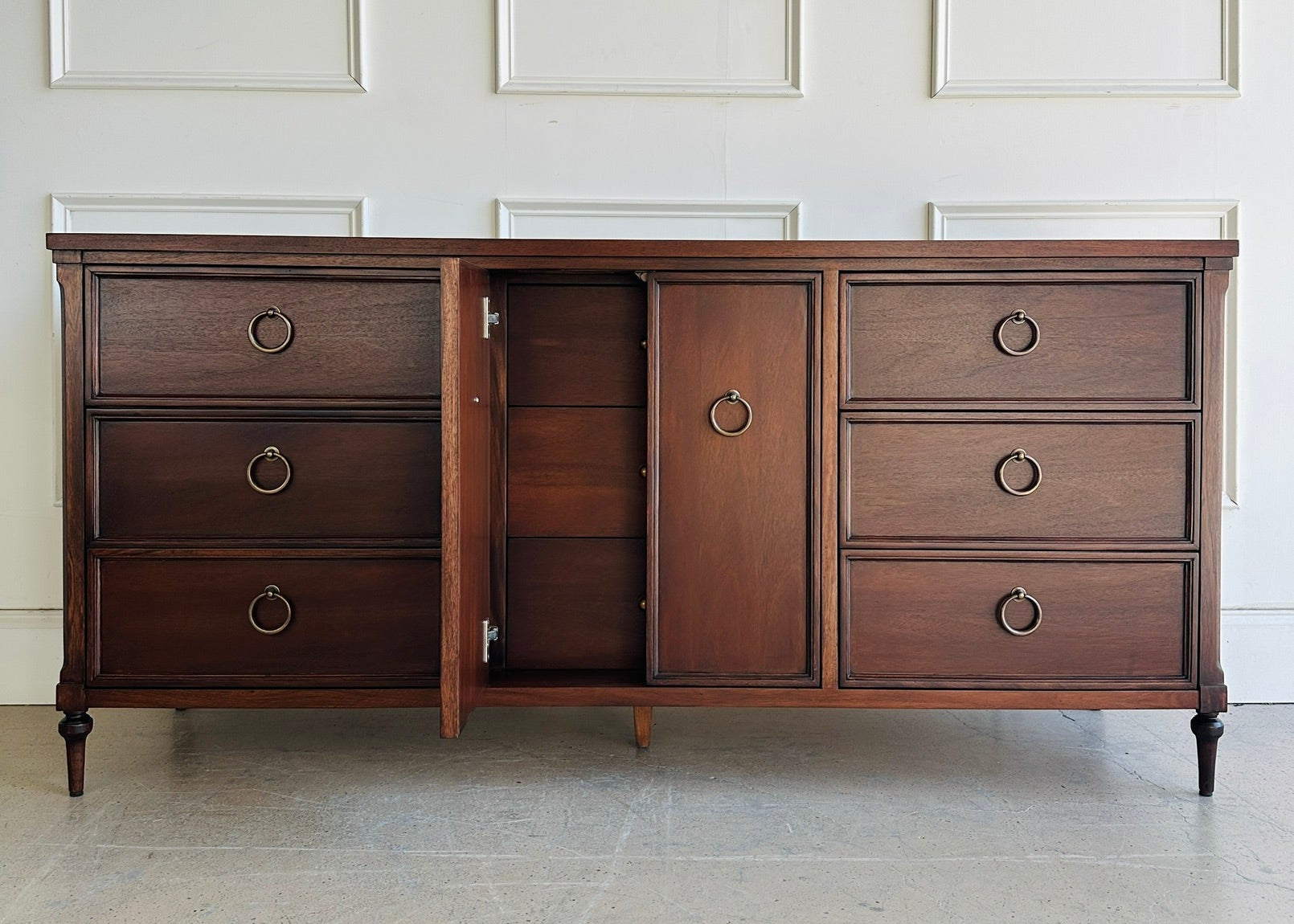 long credenza dresser Mid Century Style Credenza with Geometric Carved Doors Light Brown (Set of 2)