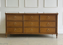 Load image into Gallery viewer, Boylan Collection 9-drawer dresser in Honey Chestnut, featuring solid mahogany and mahogany veneer construction, soft-close drawers, brass ring hardware, and a timeless modern silhouette by Good Bones Furniture.
