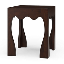 Load image into Gallery viewer, Chloe End Table in Teak finish, featuring solid mahogany construction, gently curved legs, and a compact sculptural silhouette.
