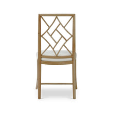Load image into Gallery viewer, Back view of the Farringdon dining chair showcasing its geometric solid mahogany back design and clean-lined frame.
