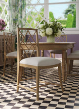 Load image into Gallery viewer, Close-up of the Farringdon dining chair featuring a solid mahogany frame and performance fabric upholstered seat.
