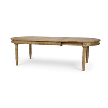 Load image into Gallery viewer, Grosvenor butterfly oval extension dining table crafted from solid wood, shown extended with integrated butterfly leaf and turned legs.
