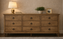 Load image into Gallery viewer, Milano 9-drawer dresser in Campwood by Good Bones Furniture, showcasing a rich textured wood finish designed for elevated bedroom spaces
