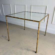 Load image into Gallery viewer, Regency-style Woodbridge game table with cast brass faux bamboo legs and airy square silhouette, ideal for sunroom, lounge, or living room.
